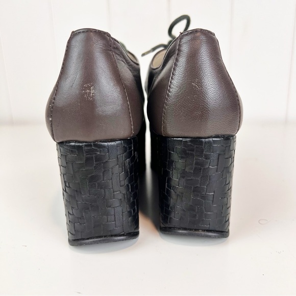 All Black Footwear Platform Lace up Mary Janes Brown Woven Embossed Size 38 - Picture 4 of 13